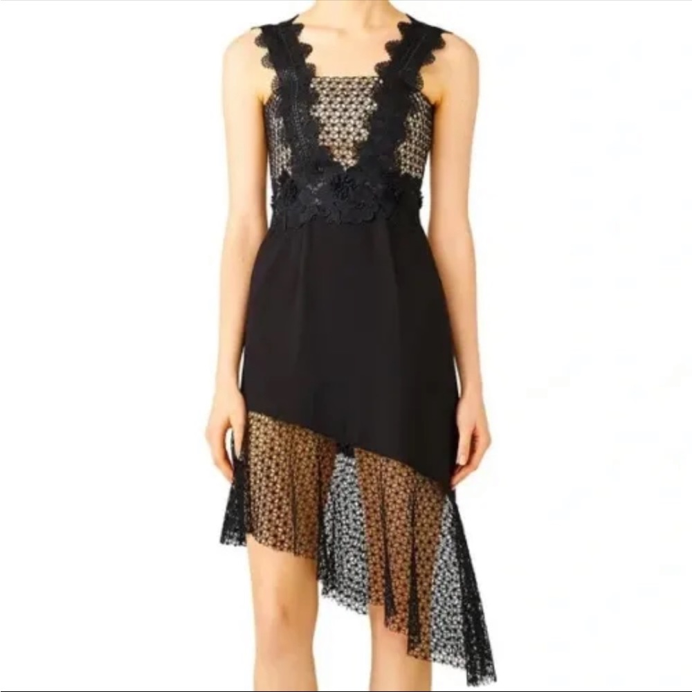 UNITEDWOOD Women's Black Beige Asymmetrical Lace Sleeveless Dress Size 8